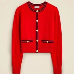 J.Crew Red and Navy Cashmere Gold Button Cardigan